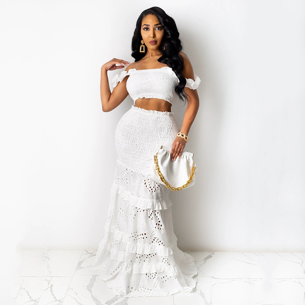 ZARA Oatmeal Mermaid Bodycon Skirt Two Piece Set Waist Cutout Lace Maxi